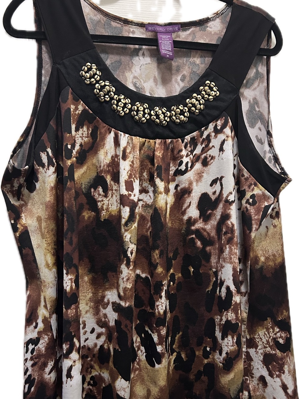 2X Beverly Drive Sleeveless Tank with Beaded Scoop Neck - Brown Multi